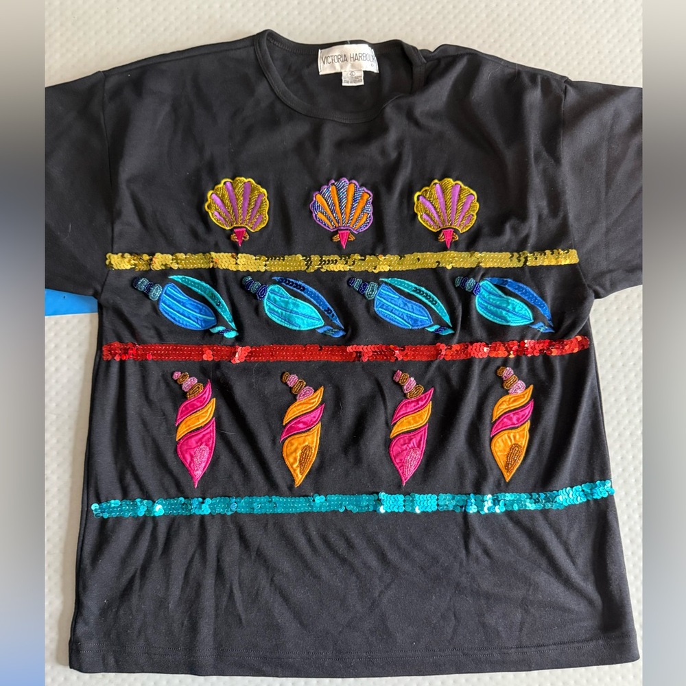 Womens Shirt, Colorful Fish/shells, Large, vintage, beach